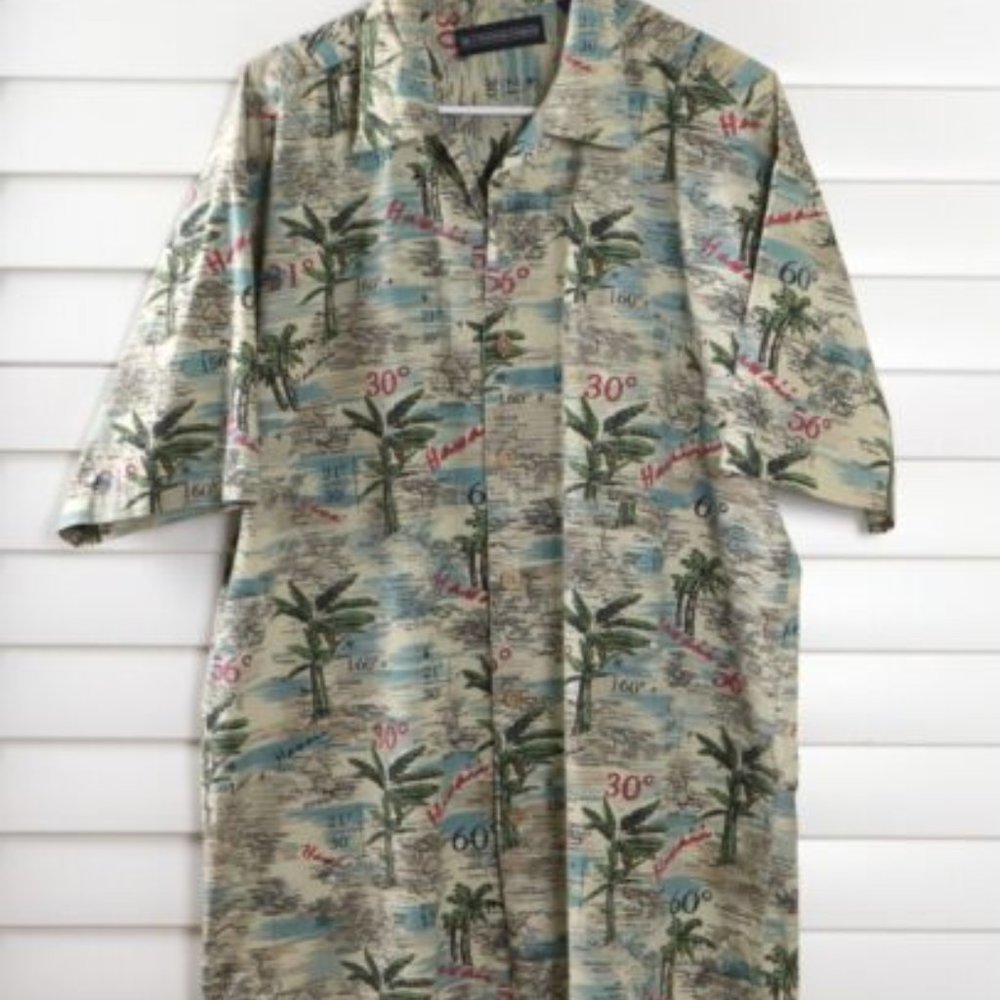 J. PETERMAN Company Men's Hawaiian Button Down Shirt Cotton Size XL